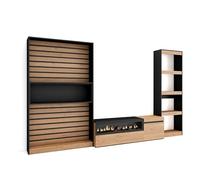 Skraut Home | Muebles de Salón para TV | Conjunto de Muebles Comedor | 320x186x35cm | Chimenea eléctrica | Estilo Moderno | Roble y Negro