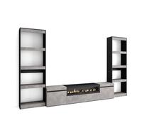 Skraut Home | Muebles de Salón para TV | Conjunto de Muebles Comedor | 320x186x35cm | para TV hasta 80" | Chimenea eléctrica | Estilo Moderno | Cemento