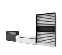 Skraut Home | Muebles de Salón para TV | Conjunto de Muebles Comedor | 360x186x35cm | para TV hasta 65" | Chimenea eléctrica | Estilo Moderno | Blanco y Negro