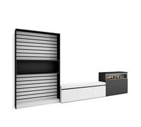 Skraut Home | Muebles de Salón para TV | Conjunto de Muebles Comedor | 360x186x35cm | para TV hasta 65" | Chimenea eléctrica | Estilo Moderno | Blanco y Negro