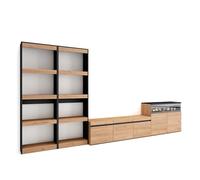 Skraut Home | Muebles de Salón para TV | Conjunto de Muebles Comedor | 370x186x35cm | para TV hasta 65" | Chimenea eléctrica | Estilo Moderno | Roble y Negro