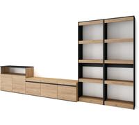 Skraut home Muebles de salón para tv efecto madera roble y negro 370x35x186cm