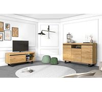 Skraut Home | Set Naturale Salón Comedor con Patas | Mueble Auxiliar | Buffet | Mueble TV 120cm | Color Roble Negro nórdico