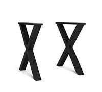 Skraut Home | Soporte | Patas | Caballete | en Forma de X | Patas de Mesa de Madera Maciza | Salón | Comedor | Escritorio | Lacado Negro | 72 x 72 cm