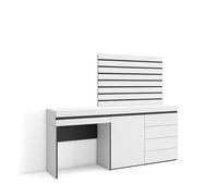 Skraut Home | Tocador | Dormitorio habitación | 177x145x35 cm | con cajón | Cómoda, Cajonera | Listones Decorativos | Estilo Moderno | Blanco