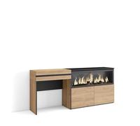 Skraut Home | Tocador | Dormitorio habitación | 177x75x35 cm | con cajón | Chimenea eléctrica XXL | Estilo Moderno | Roble