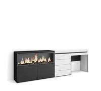 Skraut Home | Tocador | Dormitorio habitación | 234x75x35 cm | con cajón | Chimenea eléctrica XXL | Cómoda, Cajonera | Estilo Moderno | Blanco
