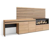 Skraut home Tocador efecto madera roble 284x35x145cm chimenea efecto fuego