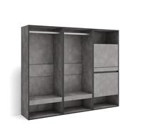 Skraut Home | Vestidor Abierto | Ropa, Zapatos, complementos | 180x145x35 cm | Dormitorio, habitación | Zapatero | Estilo Moderno | Cemento