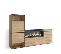Skraut Home | Zapatero | Armario Zapatos Botas | 224x145x35 cm | Dormitorio, habitación | Chimenea eléctrica XXL | Cómoda, Cajonera | Estilo Moderno | Roble