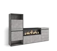 Skraut Home | Zapatero | Armario Zapatos Botas | 224x145x35 cm | Dormitorio, habitación | Chimenea eléctrica XXL | Cómoda, Cajonera | Estilo Moderno | Cemento