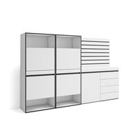 Skraut Home | Zapatero | Armario Zapatos Botas | 227x145x35 cm | Dormitorio, habitación | Cómoda, Cajonera | Listones Decorativos | Estilo Moderno | Blanco