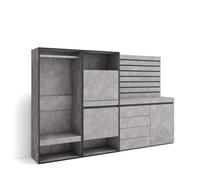 Skraut Home | Zapatero | Armario Zapatos Botas | 227x145x35 cm | Dormitorio, habitación | Vestidor Abierto | Cómoda, Cajonera | Listones Decorativos | Estilo Moderno | Cemento