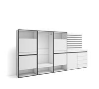 Skraut Home | Zapatero | Armario Zapatos Botas | 287x145x35 cm | Dormitorio, habitación | Vestidor Abierto | Cómoda, Cajonera | Listones Decorativos | Estilo Moderno | Blanco