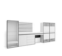 Skraut Home | Zapatero | Armario Zapatos Botas | 357x145x35 cm | Dormitorio, habitación | Vestidor Abierto | Cómoda, Cajonera | Listones Decorativos | Tocador | Estilo Moderno | Blanco