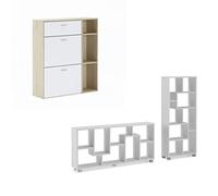 Skraut Home | Zapatero y Librería | Modelo Wind | Armarios Modernos para Dormitorio | Estilo Nórdico | Estantería de Almacenaje | Color Roble y Blanco