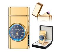 SKRFIRE Encendedor eléctrico de Plasma de Doble Arco Recargable con indicador de Pantalla de batería frío Giratorio con Caja de Regalo para Amigos, Familia, Velas (Dorado)