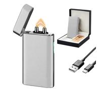 SKRFIRE Pro - Encendedor de Plasma Recargable USB-C, Doble Arco Anti-Viento, Metal Premium, Multicolor Barbacoas, Fuegos Artificiales y Aventuras (Plateado)