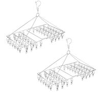 Skroad 2 Paquetes de Perchas Plegables para Secar Ropa, Perchero Metálico de Acero Inoxidable para Calcetines, Pañales, Ropa Interior, Lencería, Sombreros, Mascarillas y Hierbas (104 Pinzas en Total)