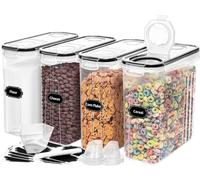 Skroam 4 recipientes de almacenamiento de cereales [4L/3,832.9 g], recipientes herméticos de almacenamiento de alimentos con boquilla de vertido para almacenamiento de organización de cocina y