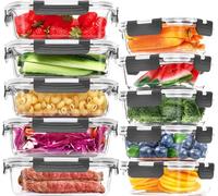 Skroam Paquete de 10 recipientes de vidrio para preparación de comidas, recipientes de almacenamiento de alimentos con tapas de cierre a presión, cajas Bento herméticas para microondas, horno