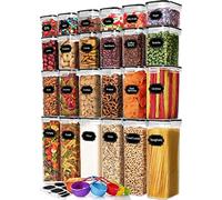 Skroam Paquete de 24 recipientes herméticos de almacenamiento de alimentos con tapas para organización y almacenamiento de despensa de cocina, juego de recipientes de plástico para cereales, pasta,