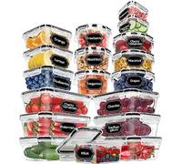 Skroam Paquete de 36 recipientes de almacenamiento de alimentos (18 almacenamiento hermético de cocina y 18 tapas), contenedor de plástico sin BPA para organizadores de despensa y almacenamiento con