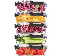 Skroam Paquete de 5 recipientes de vidrio para almacenamiento de alimentos de 36 onzas con tapas herméticas, recipientes de vidrio para preparación de comidas para almuerzo, organizadores de despensa
