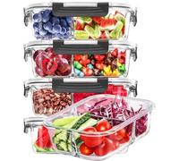 Skroam Recipientes de vidrio para alimentos de 3 compartimentos, 5 unidades