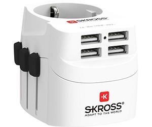 SKROSS | 1.302461 | Pro Light USB (4xA) | Adaptador Universal de Viaje + 4 USB de 4.8 A. Voltaje y Potencia: 100V - 700W / 250V - 1750W. Apto para PC y secador de pelo. Protección antichoque
