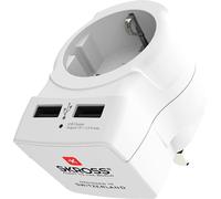 Skross, 1.500280, Europe to UK USB, Adaptador de Viaje de Europa a Reino Unido + 2 USB 2,4 A - Voltaje y Potencia 100V - 1500 W / 250V - 3750W - Protección contra Descargas Eléctricas, Blanco