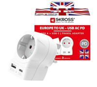 SKROSS Adaptador de viaje USB AC20PD de Europa a Reino Unido, con 1 USB tipo C y 1 puerto USB tipo A, carga rápida, entrega de energía, protección contra golpes