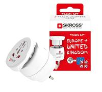 SKROSS Combo World to UK Adaptador de viaje - Adaptador universal para dispositivos de 2 y 3 polos de más de 220 destinos, diseñado en Suiza para Reino Unido y Europa (tipo G, E y F)