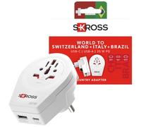 SKROSS Mundo a Suiza, Italia y Brasil USB AC20PD | Con 1 puerto tipo C y 1 tipo A, carga rápida, entrega de energía, protección contra golpes