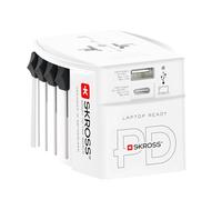 SKROSS -MUV USB AC65PD con Cable USB-C (160 cm) - Adaptador de Viaje Universal de 2 Pines + 1 x USB C y 1 x USB 65 W - Voltaje y Potencia: 100 V - 250 W/250 V - 625 W para portátiles, tabletas y