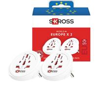SKROSS Paquete de 2 adaptadores de viaje de país a Europa | Adaptador de enchufe de entrada universal para enchufes europeos, adaptador de corriente de ingeniería suiza (blanco)