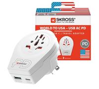 SKROSS World to USA AC20PD Adaptador de viaje, con 1 puerto tipo C y 1 tipo A, carga rápida, entrega de energía, protección contra golpes