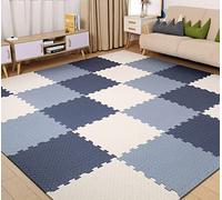 Skrsila 18 Piezas Alfombra Puzzle para Niños Bebe Infantil, Puzzles de Suelo de Goma EVA Suave, Alfombras de Juego, Alfombrillas para Puzzles 30x30x1,2 cm, Blanco + Azul Marino + Azul