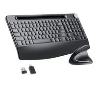 Sksyloo Teclado y mouse ergonómicos de tamaño completo, teclado inalámbrico de 2.4 GHz y mouse vertical con soporte para tablet, reposamuñecas para computadora, Mac, PC, portátil, Chromebook, color