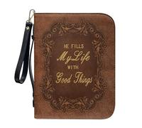 Sktodyaw Funda portátil de piel sintética con estampado floral de cruz para la Biblia, funda de transporte de la Biblia My Life with Good Things, bolsa protectora de la Biblia con asa, funda para