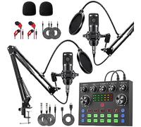 sktome Paquete de equipo de podcast para 2, cambiador de voz V8s con micrófono de podcast BM-800, micrófono condensador de estudio perfecto para podcasting, grabación, canto, transmisión y juegos