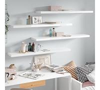 SKTQYQO 4 estantes de pared de color blanco brillante de MDF con sistema de montaje invisible para exposición, objetos decorativos y libros - Estantes de pared modernos para decoración del hogar