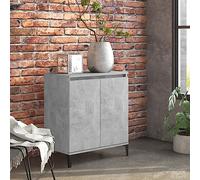 SKTQYQO Aparador gris cemento, 60 x 35 x 70 cm, de madera contrachapada con 2 puertas, estantería industrial robusta con patas de metal y tablero sólido para salón, mueble de almacenamiento