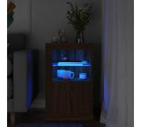 SKTQYQO Armario con luces LED de roble marrón de madera contrachapada, mueble moderno con iluminación RGB ajustable y estante de cristal, amplio espacio de almacenamiento, diseño