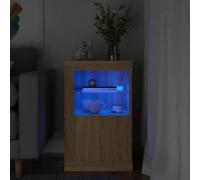 SKTQYQO Armario con luces LED de roble Sonoma de madera multicapa - Mueble moderno con iluminación RGB ajustable y estante de cristal, amplio espacio de almacenamiento, diseño modular