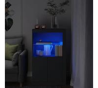 SKTQYQO Armario con luces LED negro de madera multicapa - Mueble moderno con iluminación RGB regulable y estante de cristal - Dimensiones: 60,5 x 37 x 100 cm - Diseño contemporáneo para salón