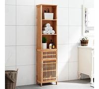 SKTQYQO Armario de baño de madera maciza de nogal, 42 x 29 x 182 cm, con 5 compartimentos y cajón, mueble con amplio espacio de almacenamiento y ventilación óptima, diseño reticulado,