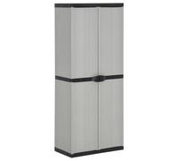 SKTQYQO Armario de jardín con 3 estantes gris y negro 68 x 40 x 168 cm, mueble de exterior de PVC y PP robusto para terraza, amplio espacio de almacenamiento con 3 estantes, diseño