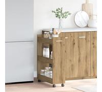 SKTQYQO Armario de madera técnico roble 60 x 22 x 79 cm con 4 ruedas y 3 compartimentos, acabado mate marrón para cocina, despensa o sala de servicio, mueble con ruedas para movilidad,
