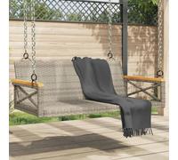 SKTQYQO Banco balancín gris de polirratán 109 x 62 x 40 cm con anillos de fijación y estructura de acero pintado en polvo para exteriores - Asiento suspendido para relajación y diversión